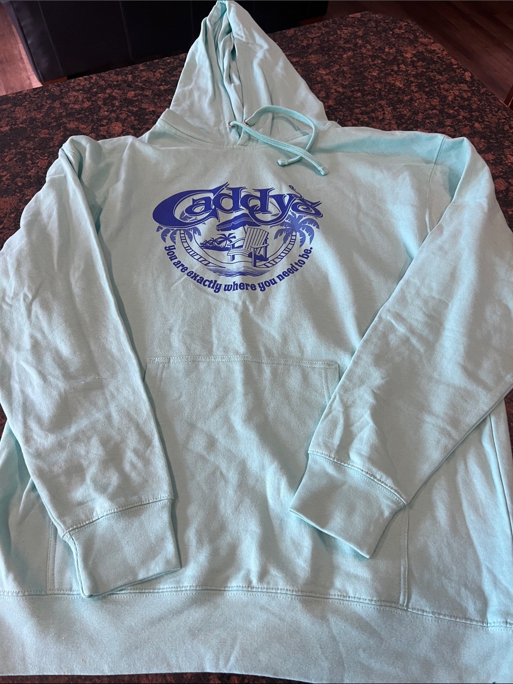 Light Aqua Graphic Hoodie  Caddy’s Maderia Beach Florida XL
